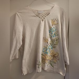 Alfred Dunner Embroidered Top, 3/4 Sleeves, Preloved